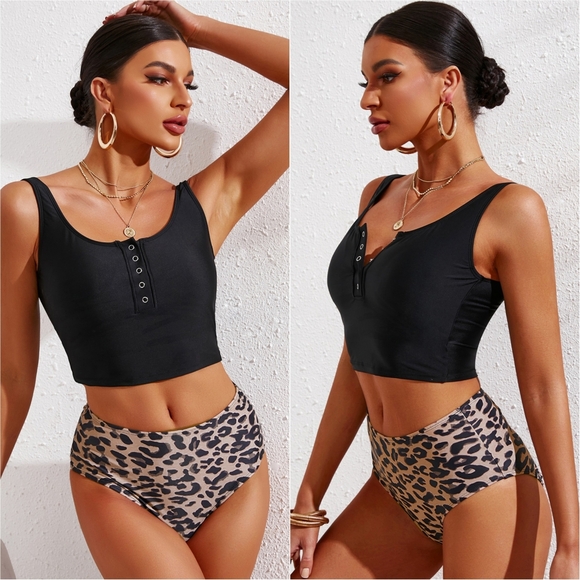 Snap & Splash Tankini Set - Black - Picture 1 of 5